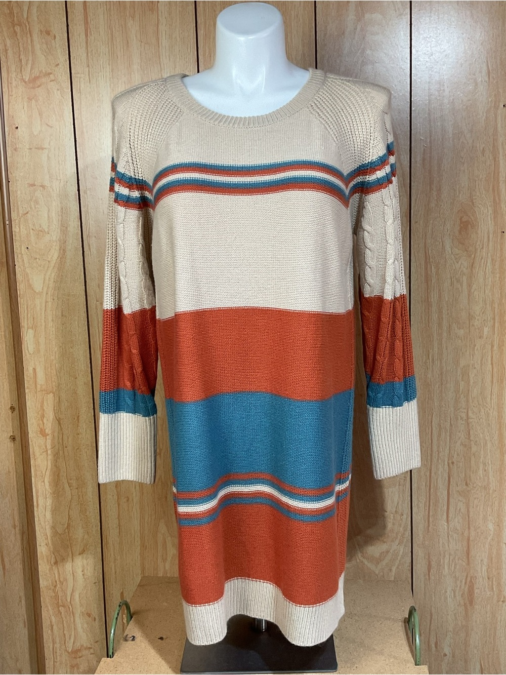 Source Unknown Striped Knit Sweater Dress in Cream, Rust & Teal SZ - XL